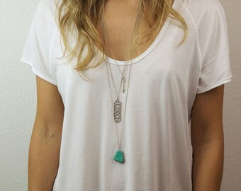 RAW TURQUOISE SLICE Necklace // Turquoise Stone Pendant on Simple Long Necklace // Long Turquoise Necklace // Extra long necklace option