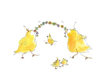 CHICKS JUMP ROPE.Clipart / Digital Download / Hi Resolution of Original Watercolor . 8"x10" Great for a multitude of applications.