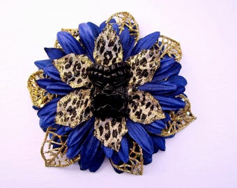 Black and Gold Tiki Hair Clip, Tropical Hair Clip, Hawaiian Hair Clip, Pinup Girl Hair Flower, Rockabilly, Tiki, Luau Hair Clip Flower