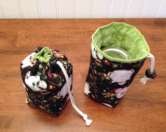 READY TO SHIP Mason Jar Carrier Bag, Half Pint Single Jars to Go holiday print bag carrier pouch cozy gift bag