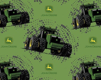 NEW John Deere Big Time Tractors Green with John Deere Logo 100% cotton Fabric by the yard (SC1083)