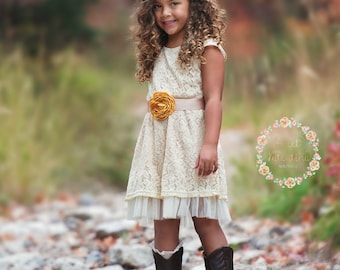 Lace rustic flower girl dress, champagne lace dresses, flower girl dress country chic flower girl dress, rustic wedding dress, lace dress