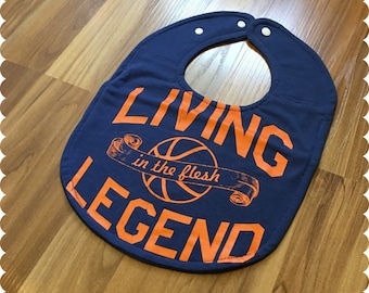 Basketball Baby Bib, Living Legend, Recycled T-Shirt Baby Bib, Gender Neutral Baby Shower Gift, Sports Baby