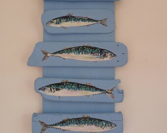 Mackerel painted on Driftwood assemblage