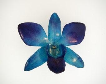Vibrant Blue Orchid Pendant, Real Orchid, Preserved Flower Pendant, Flower Necklace - 1 Piece