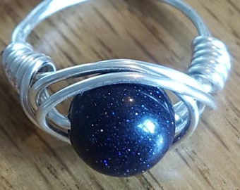 925 silver and blue goldstone ring