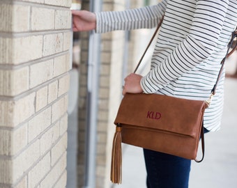 Monogrammed Crossbody Bag | Fold Over Clutch | Cross body Purse | Vegan Leather | Personalized Gift | Bridesmaid Gift | Charlotte