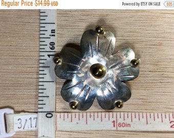 10%OFF3DAYSALE Vintage 925 Sterling Silver 5g Brassy Gold Accents Flower Pin Brooch Used