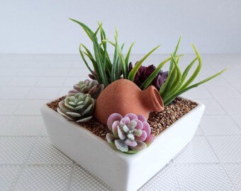 Miniature Cactus Succulent Planter in White Ceramic Square Pot with Sand - Decor for 1:6 Scale Dolls AND Larger Fashion Dolls and Figures