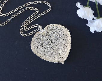 Silver Aspen Silver Leaf Necklace, Real Leaf Necklace, Aspen Leaf, Sterling Silver Leaf Necklace, LC120