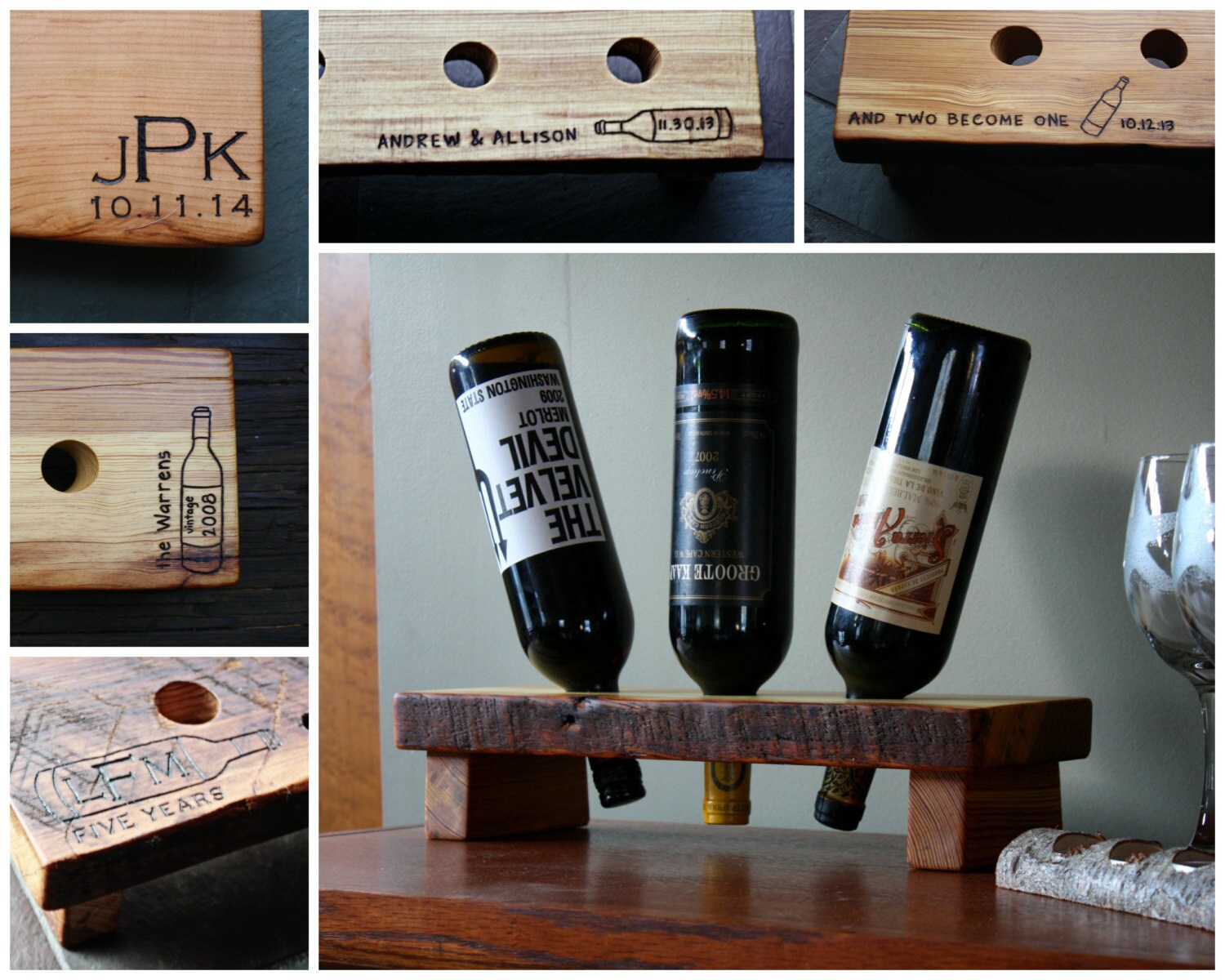 Wood Wine Rack Rustic Wine Display Stand 3 Bottle Unique