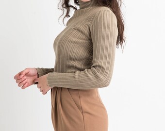 90s Taupe Ribbed Turtleneck