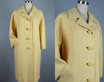 Vintage 1950s 1960s Coat 50s 60s Buttery Yellow Wool Coat by Rothmoor Size M