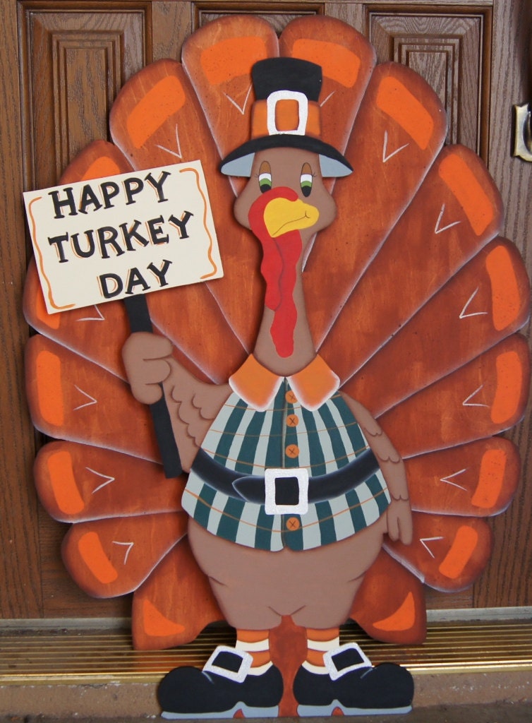 Happy Turkey Day Thanksgiving Wood Yard Art Sign Fall
