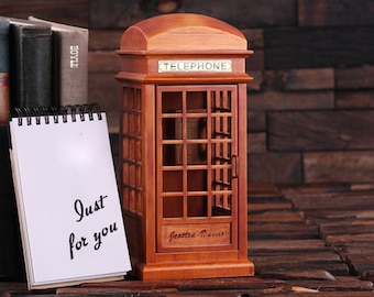 Personalized Music Box of Vintage England London British Phone Booth (024590)