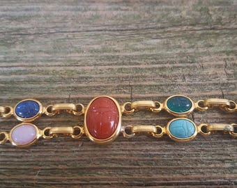 Vintage Double Link Scarab Lucite Gemstone Bracelet