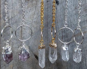 Goddess Circle - Crystal Necklace - Handmade - Jewelry - Pendant - Amethyst - Goth - Witchy - Minimalist - Quartz - Gift - Boho - Unique