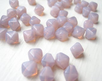 Vintage Czech glass bicone beads (50pcs), opal lilac glass, 6mm lilac opal, 6mm glass bicone, pale purple beads, Czech beads