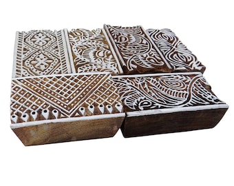 Lot Of 6 Pcs Indian Art, Hand Carved Wooden Printing Block, Blockprint Stamp, Decorative Fabric Border, Pottery Scrapbook Stamp WPB8A