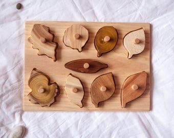 Wooden Leaf Puzzle / Montessori Toy /Organic Toy/ Educational Toy/ Toddler Development Wood Toy/ Natural Wood Baby Toy