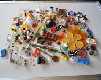 Mixed Media Altered Art Supply 195 Junk Drawer Lot Assemblage Collage Found Item Trinkets Vintage