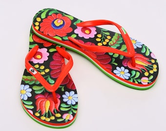 Hungarian Matyo Embroidery Flip Flop (printed surface)