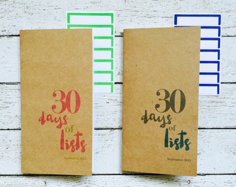 30 Days of Lists . Listers Gotta List . Midori Travelers Fauxdori Notebook Sketchbook Jotter Refill Insert . Typography . Art Journal Agenda