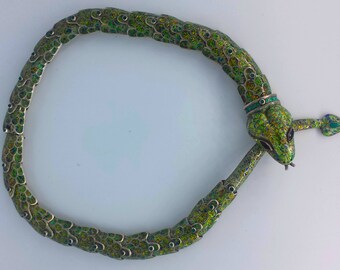 RESERVED - 1960s Margot De Taxco Sterling Enamel Snake Choker