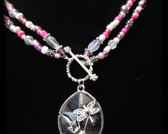 Pink Dragonfly Necklace