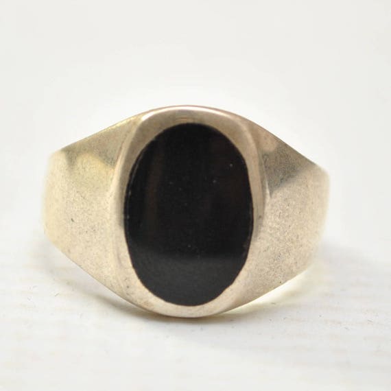 Onyx Small Oval Stone in Plain Sterling Silver Ring Sz 11 #8782