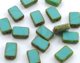 Opaque Turquoise Picasso Table Cut Rectangles 8x12mm - 15