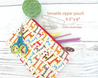 Knitting needles case DPN storage case, Pencil case, Kawaii giraffes crochet hooks case, toy bag, Cables storage, Zipper pouch makeup bag