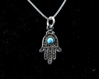 Turquoise Hamsa Hand Necklace Sterling Silver