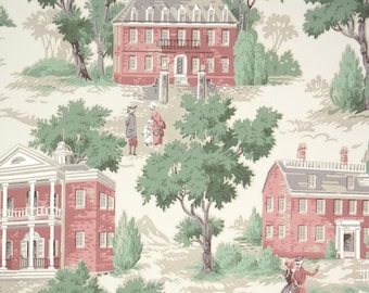 1940s Vintage Wallpaper - Kraft Paper Colonial Houses and Trees