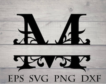 Split initial svg / split letter M monogram svg - split monogram font svg, split letter alphabet, divider initial svg, for cricut vinyl, png
