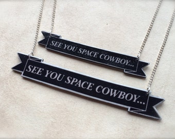 See You Space Cowboy... Cowboy Bebop banner necklace logo anime animation customized jewelry with sterling silver plated chain