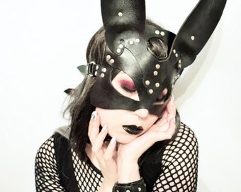 Women's black leather mask rabbit mask bunny mask adult role games accessory