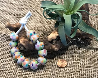 12 White Beads with Pastel Colors and Large Hole