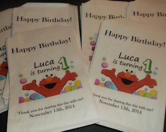 Custom Sesame Street Elmo Bag with Age and Name Kraft Favor Bags (20) Birthday, Baby Shower, for all Occasions
