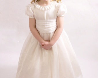 Party Occasion, ivory Flower girl dress, Easter dress, pleated neckline flower girl dress, silk dress, custom handmade dress