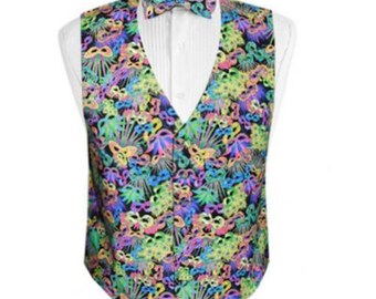 Mardi Gras Carnival Tuxedo Vest and Bow Tie