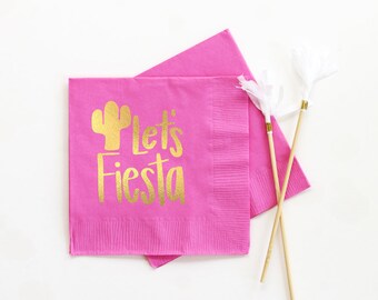 Fiesta Napkins Birthday Party Cocktail Napkins Mexican Themed Napkins Lets Fiesta Party Supplies Cactus Napkins Cinco de Mayo Decorations