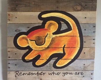 Simba ,21x21 inches ,remember who you are, pallet art,rustic wall art,nursery wall decor,