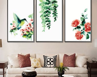 Set of 3 Paint by number kit/ Flower Painting/ Bird Painting/ Flower Art/ Abstract Flower Painting/ Living room Decor/ Gift for her