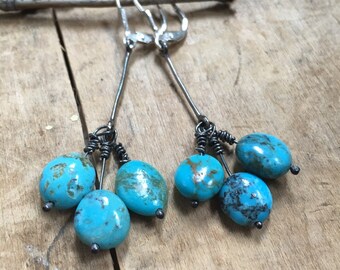 Simple Turquoise earrings, Sterling jewelry, southwestern