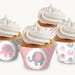 Pink Elephant Cupcake Wrappers. Printable Cupcake Wraps. Baby Girl Covers. Baby Cupcake Decor. Pink and Gray Baby Shower Decorations