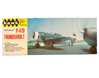 Vintage 1965 Model Airplane Kit Hawk Republic P-47D Thunderbolt WW2 Aircraft, 1/4 Scale, Kit 500-130