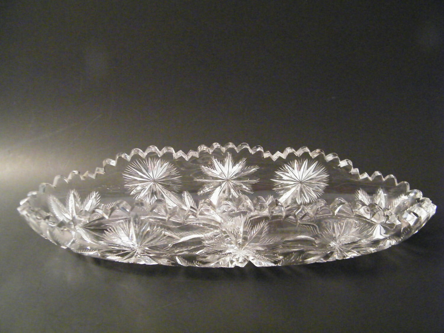 Brilliant Period Cut Glass Celery Dish Vintage 12 inches of