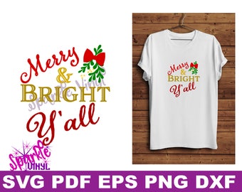 SVG Merry Christmas Y'all Ladies Shirt Tshirt or Sign Christmas printable svg pdf dxf png eps cut file for cricut & shilhouette