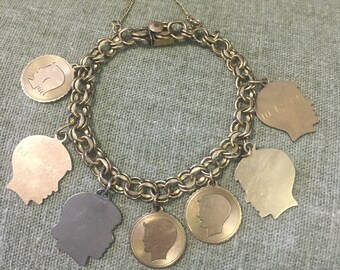 Gold Filled Vintage Charm Bracelet 7.5” 8 GF Charms